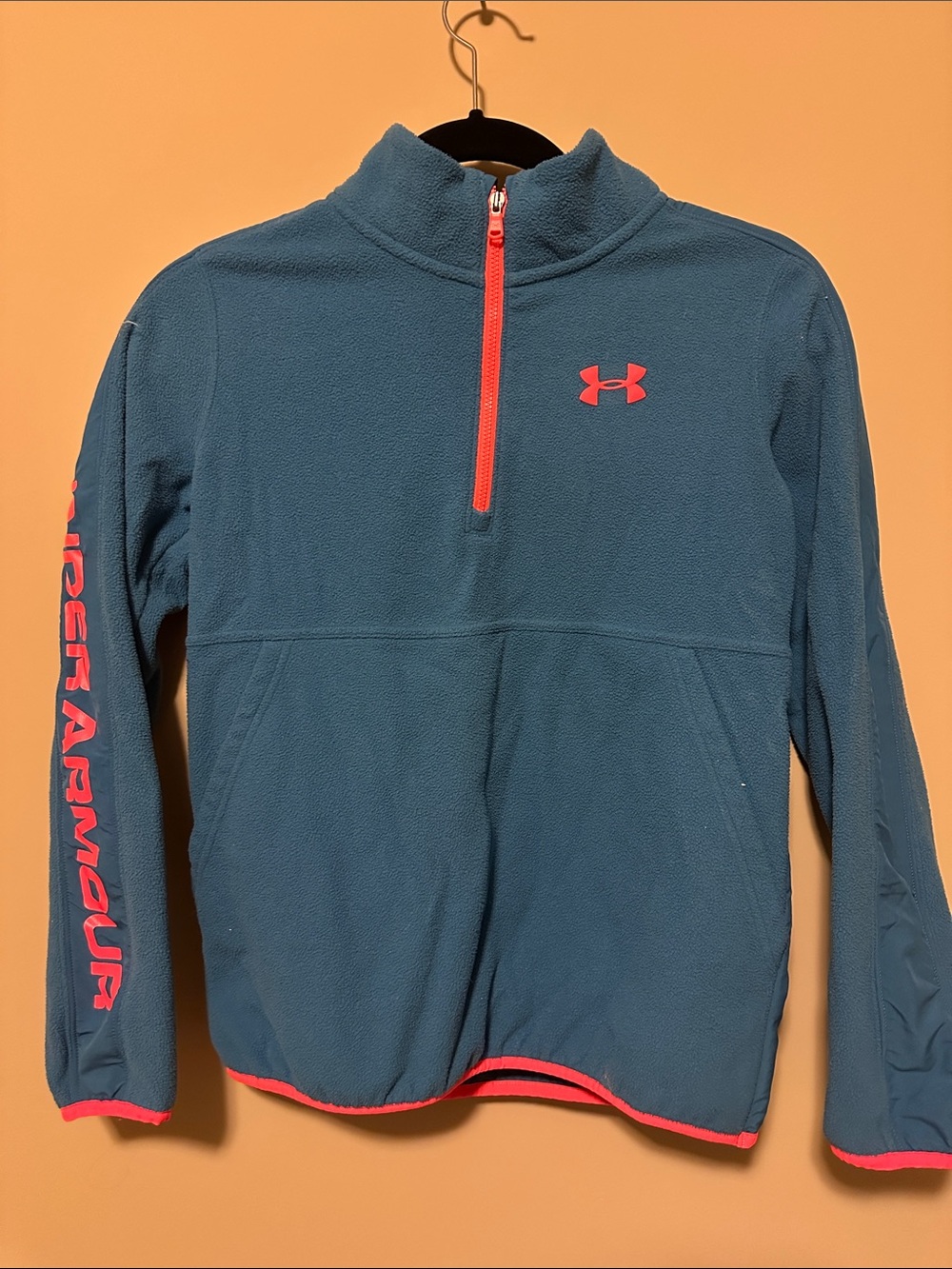 Under Armour Teal Blue Quarter-Zip Fleece with Coral Accents